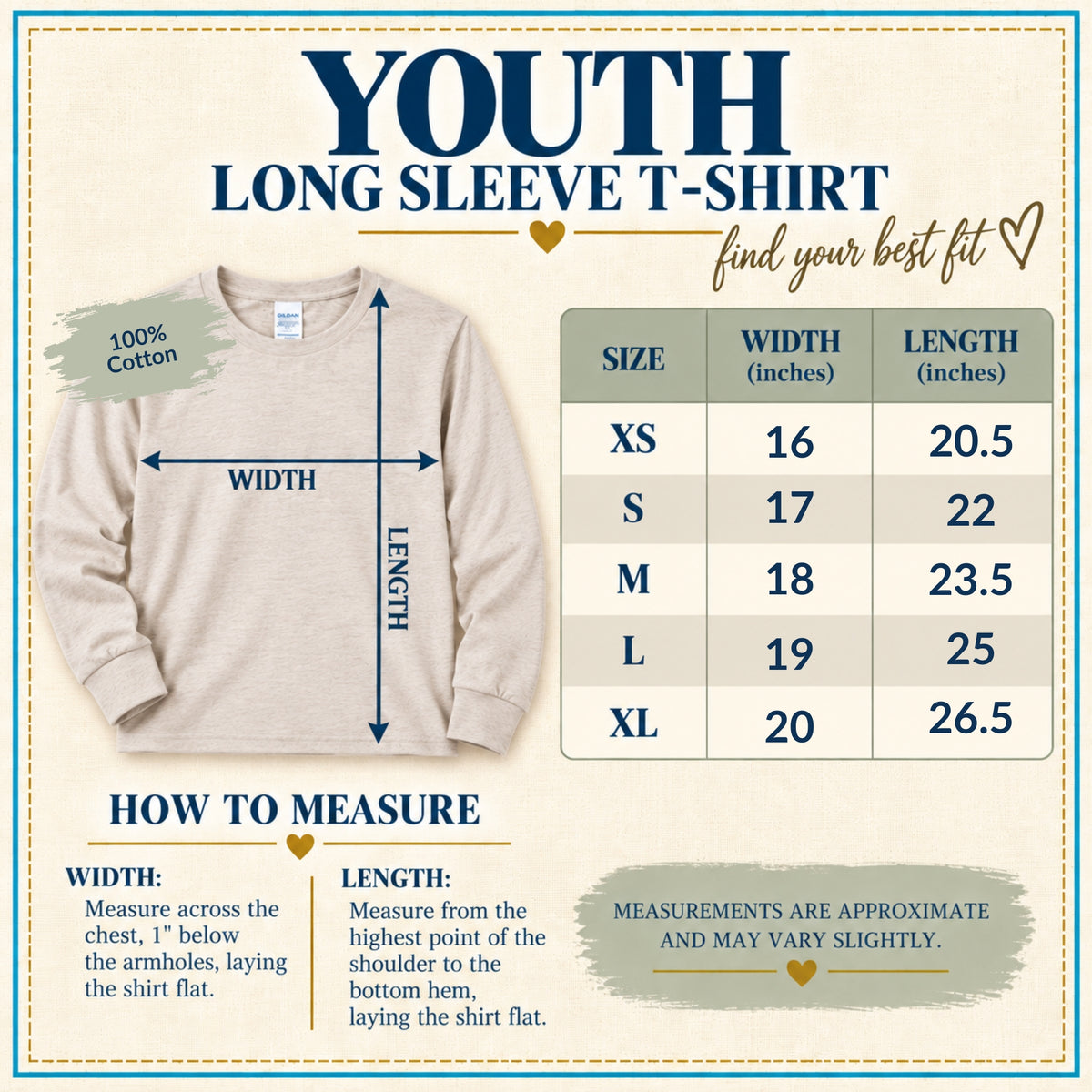 youth garment size chart