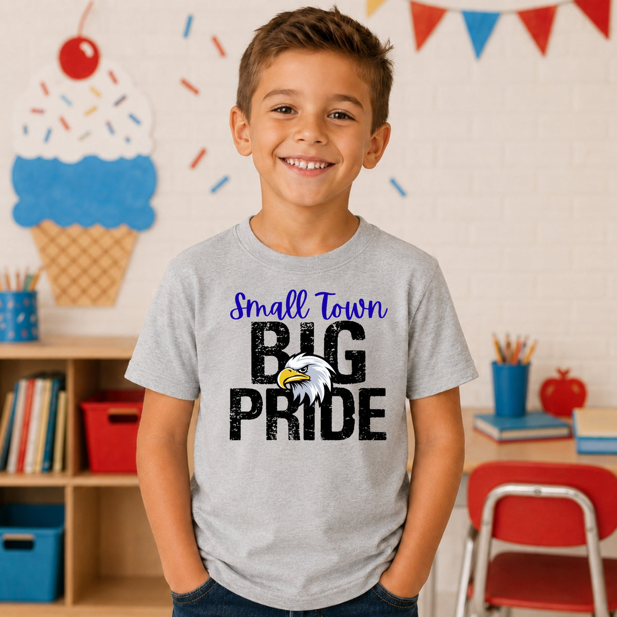 Maple River Eagles Small Town Big Pride youth Ash Grey T-shirt mockup
