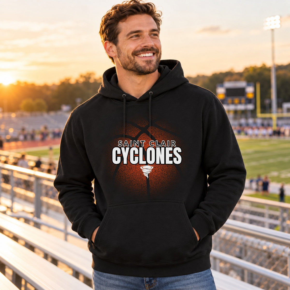 St. Clair Cyclones basketball design on a Black hoodie