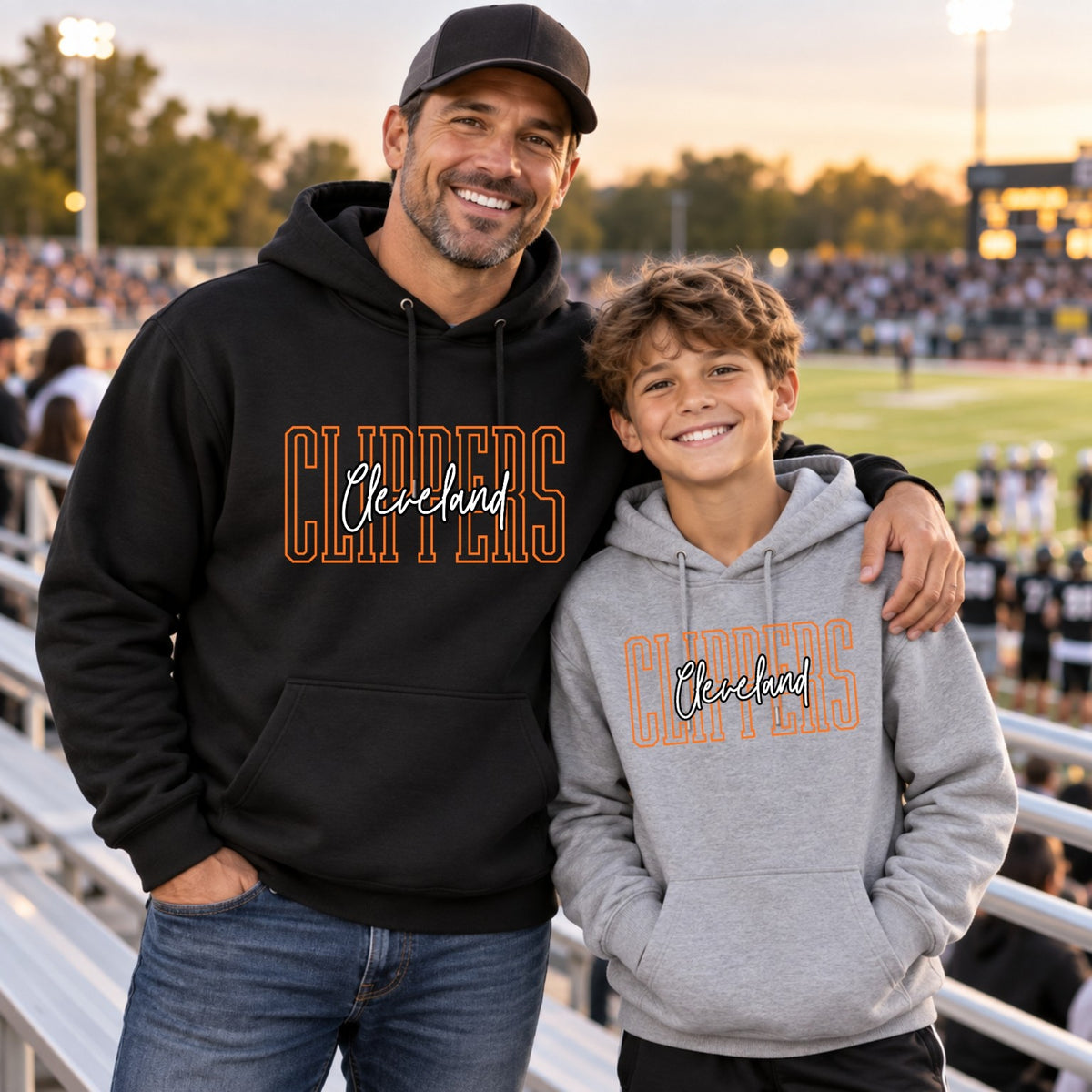 Adult and youth Cleveland Clippers outline hoodies