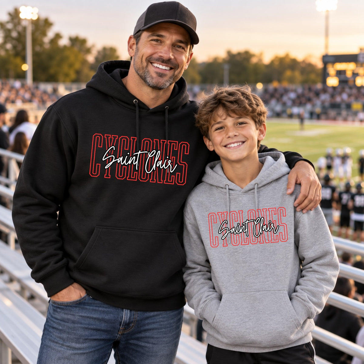 Adult and youth St. Clair Cyclones outline script hoodies