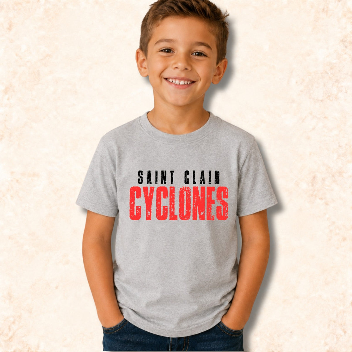 Youth Distressed Cyclones T-shirt model