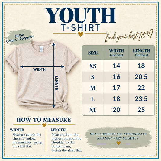 Youth apparel size chart