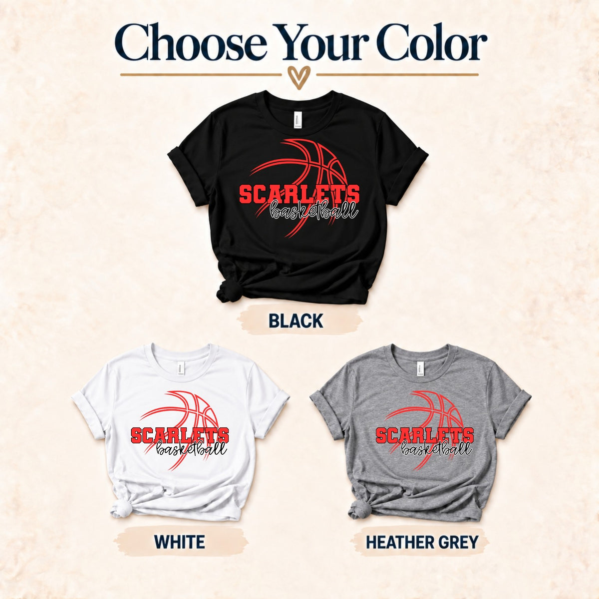 Scarlets basketball black white heather grey color choices
