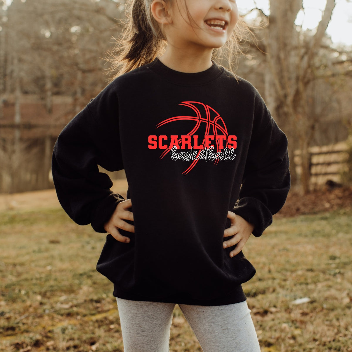 Scarlets basketball youth black crewneck mockup