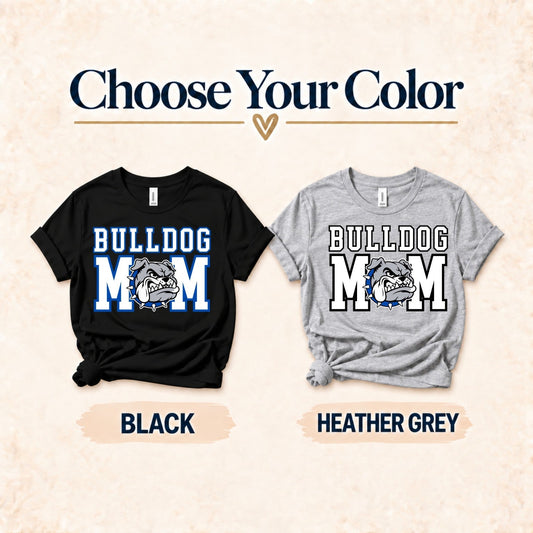 JWP Bulldog Mom black and heather grey shirt options