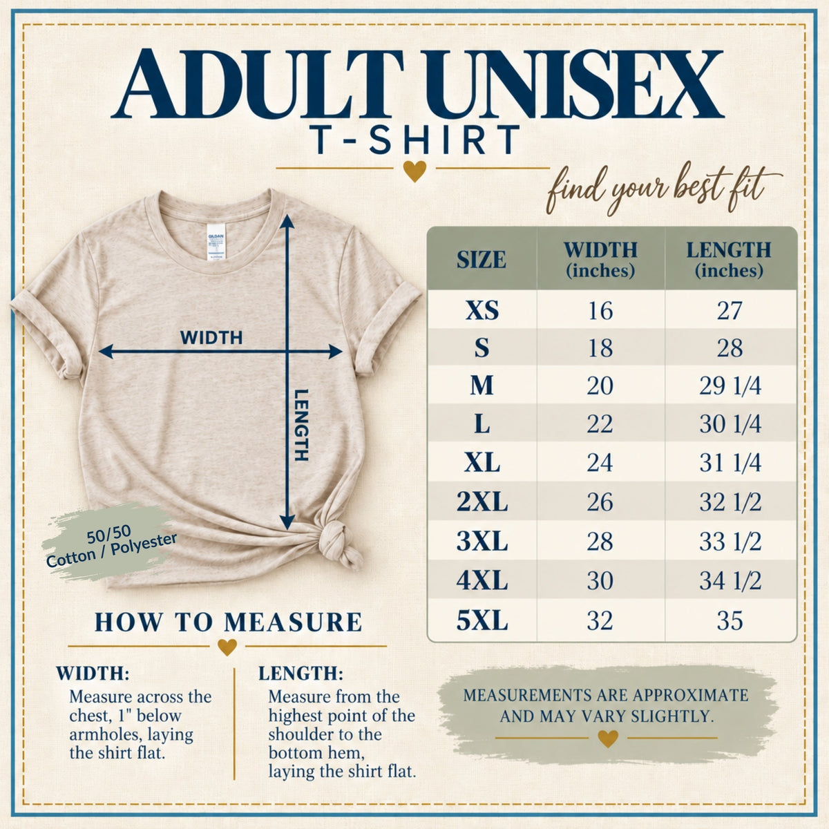 Adult Signature size chart 3