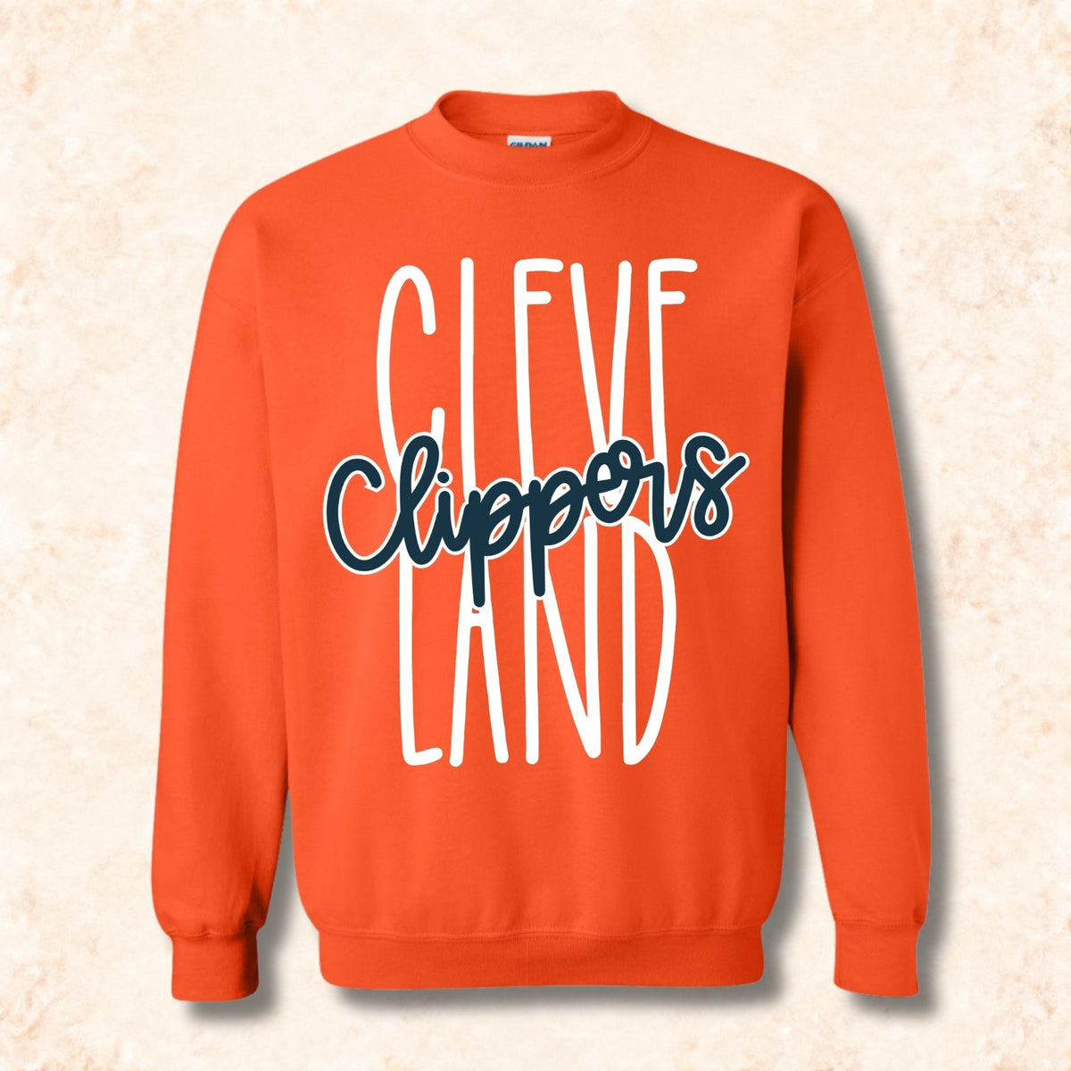 Cleveland Clippers Clippers Script design on Orange crewneck sweatshirt
