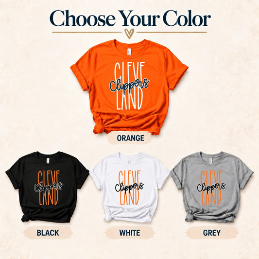 Cleveland Clippers apparel color options: Orange, Black, White, Ash Grey
