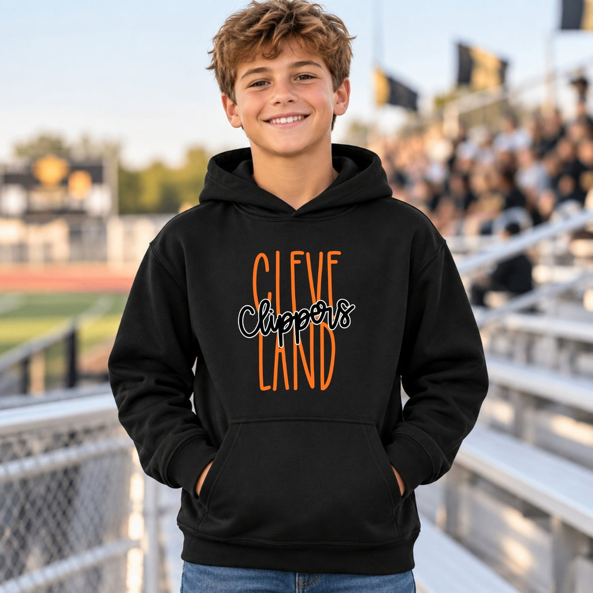 Cleveland Clippers Clippers Script design on Black youth hoodie