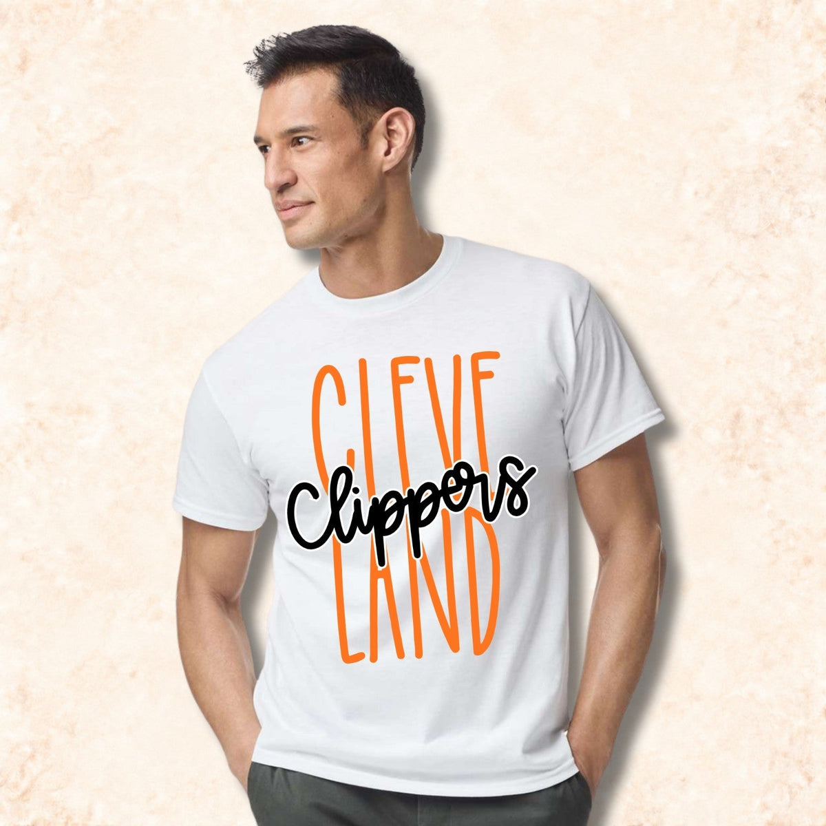 Cleveland Clippers design on White adult T-shirt alternate view