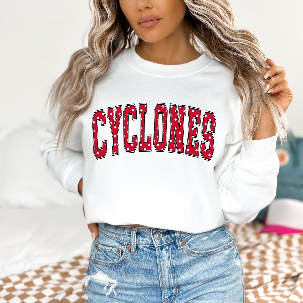 St. Clair Cyclones Polka Dot Varsity White mockup 4