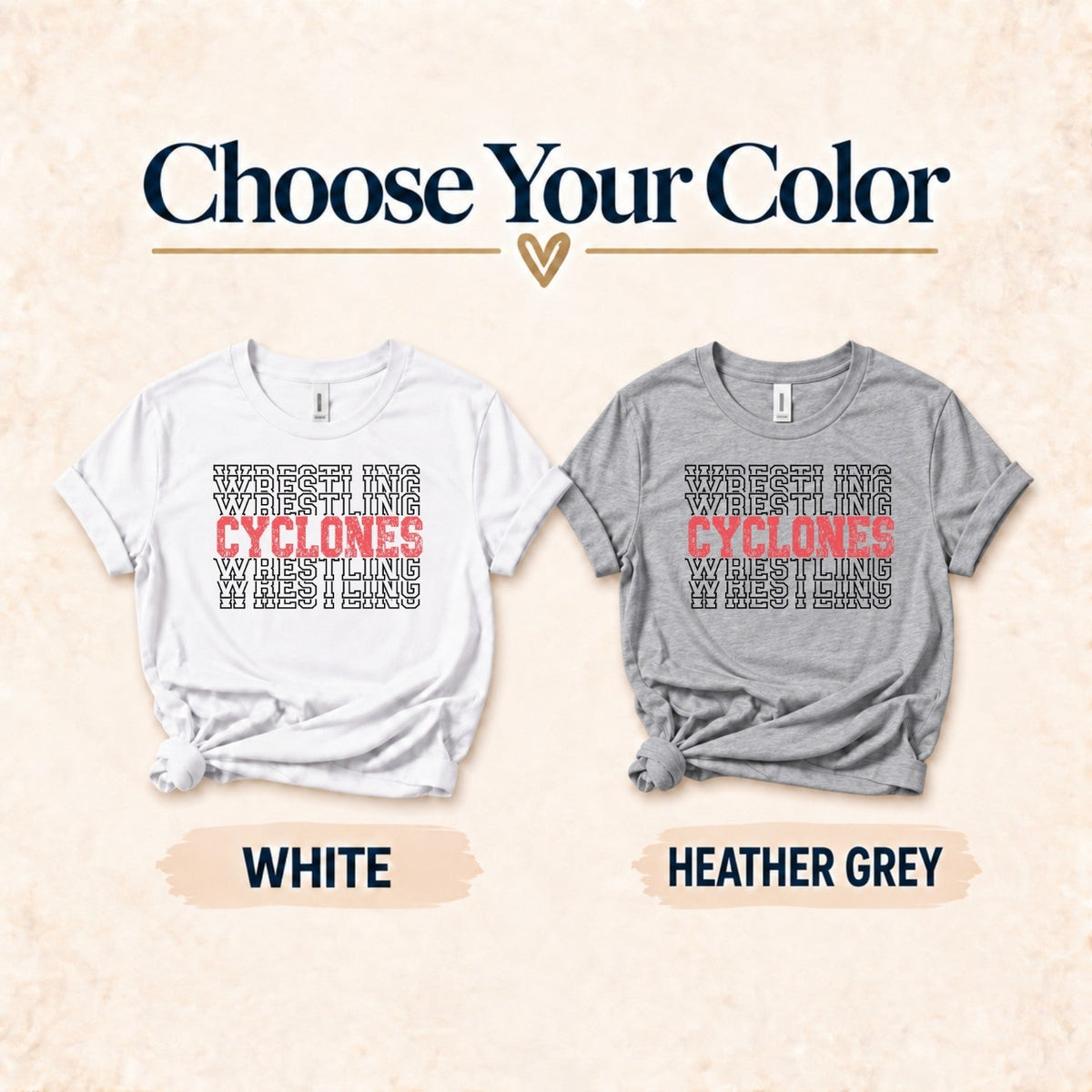 St. Clair Cyclones wrestling design on White and Heather Grey shirts