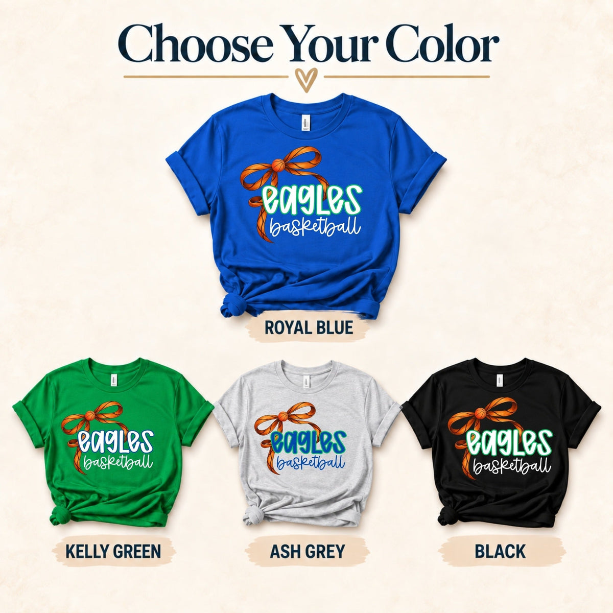 Maple River Eagles Basketball Bow color choices: Royal Blue, Kelly Green, Ash Grey, and Black