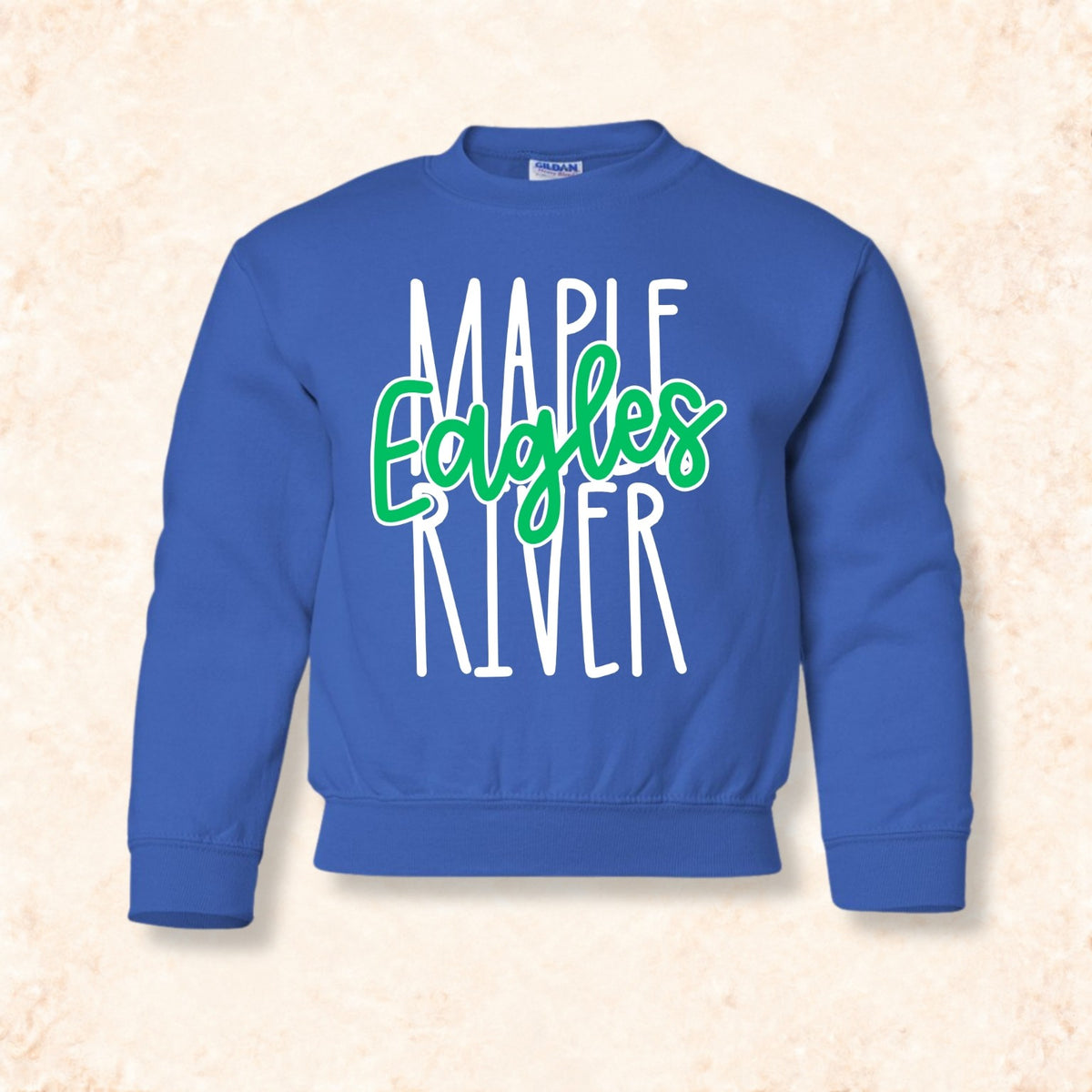 Maple River Eagles design on a Royal Blue crewneck sweatshirt