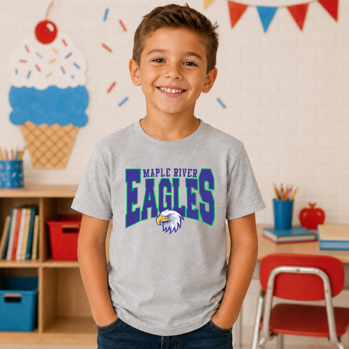 Maple River Eagles Retro Mascot Ash Grey mockup 4