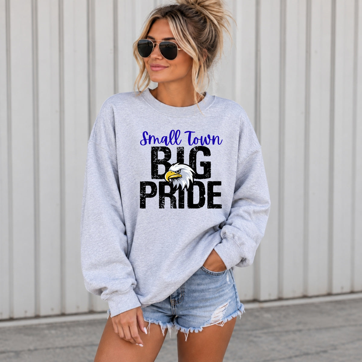 Maple River Eagles Small Town Big Pride women's Ash Grey crewneck mockup