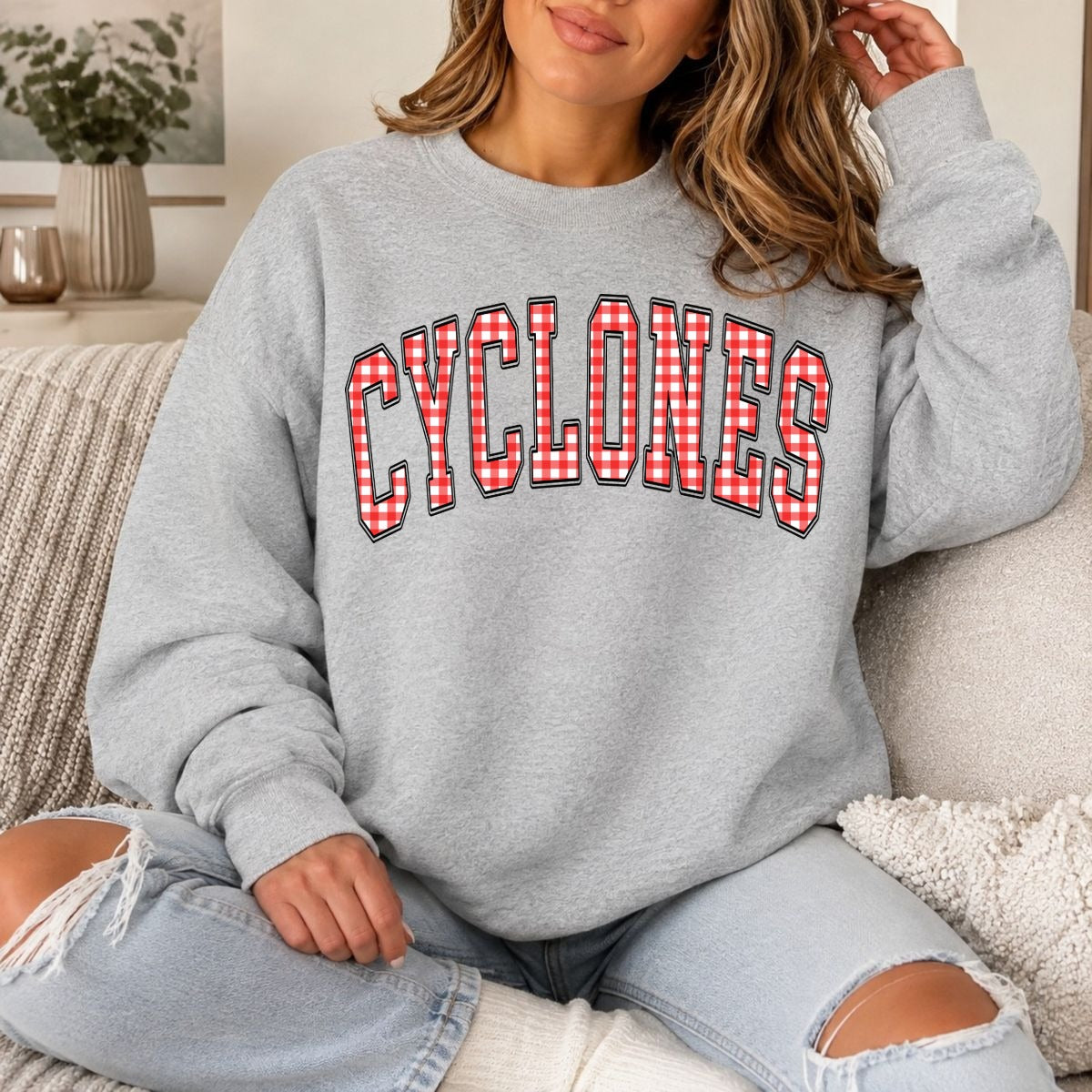 St. Clair Cyclones Red Gingham sport gray shirt mockup