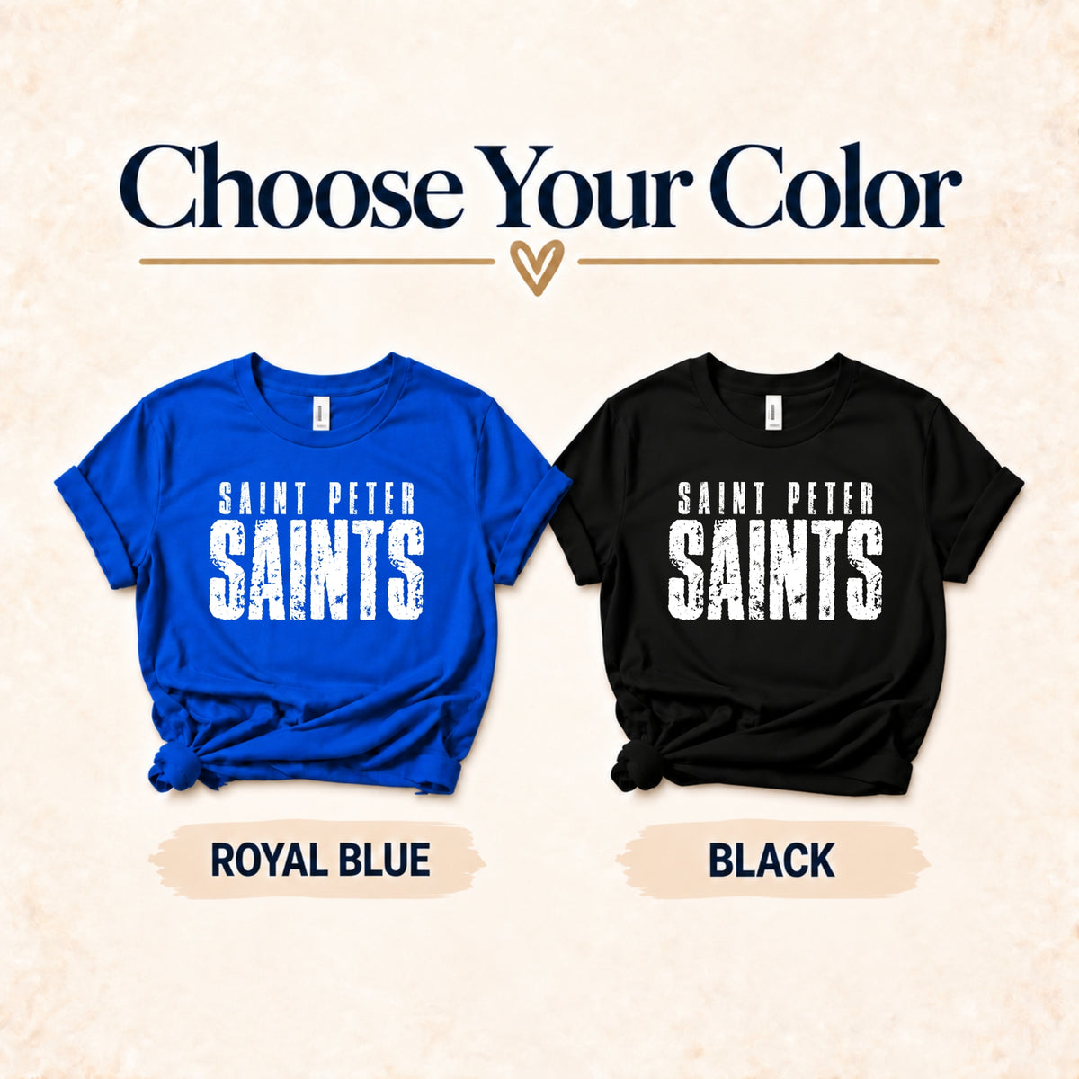 Distressed Saint Peter Saints choose your color: Royal Blue and Black