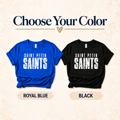 Distressed Saint Peter Saints choose your color: Royal Blue and Black