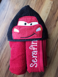 Red Race Car Hooded Towel