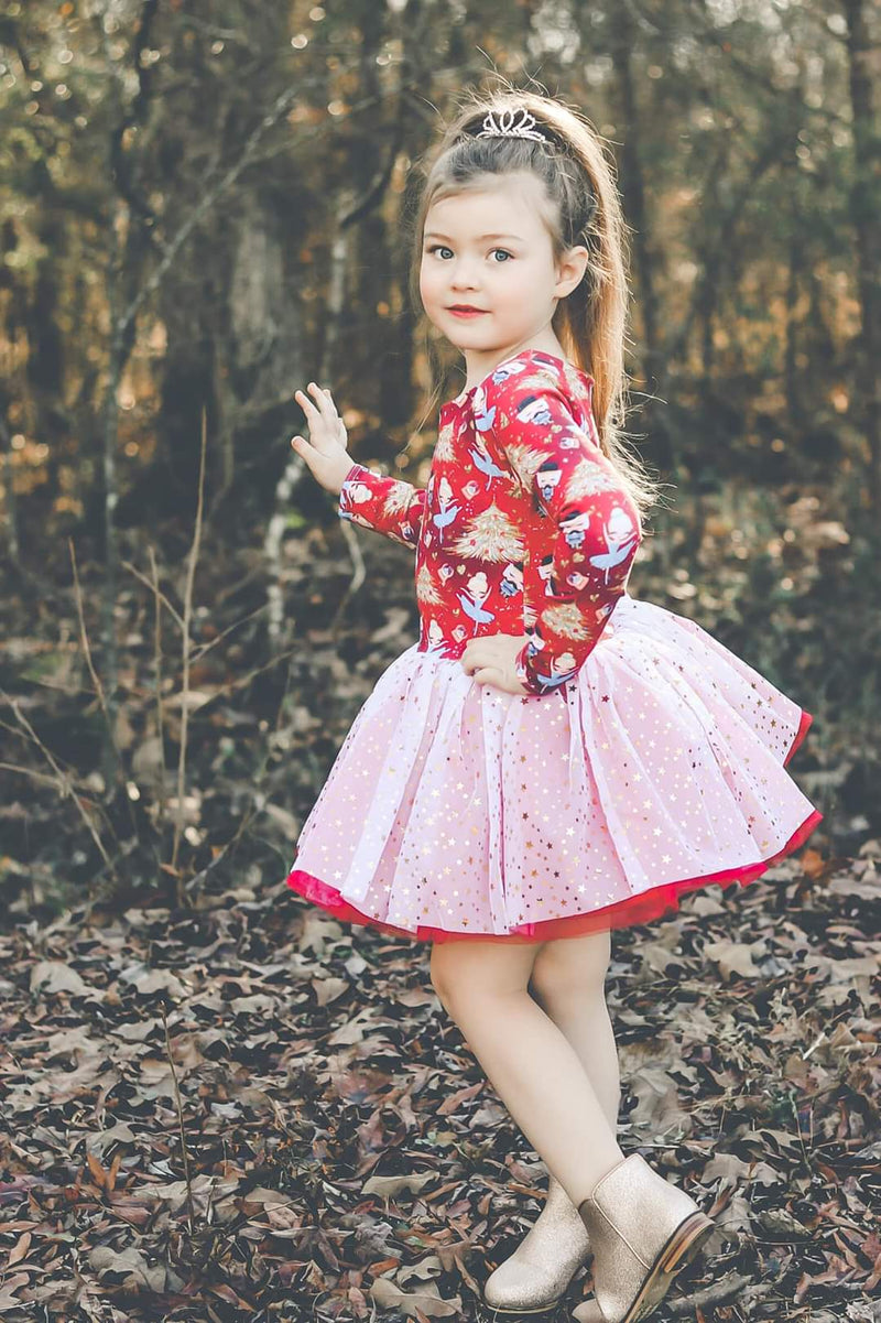 nutcracker dress Girls' Pink 3/4 Sleeve Pocket Twirl Size: 3T Toddler By Mila & Rose holiday pageants Girls Long Raglan Sleeve Embroidered