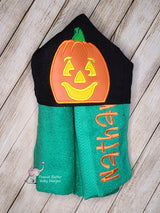 Jack O' Lantern Pumpkin Hooded Towel