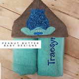 Troll Friends - Blue Troll Hooded Towel